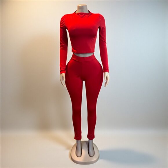 2 Piece Top and Long Pant Red Set - Picture 4 of 9